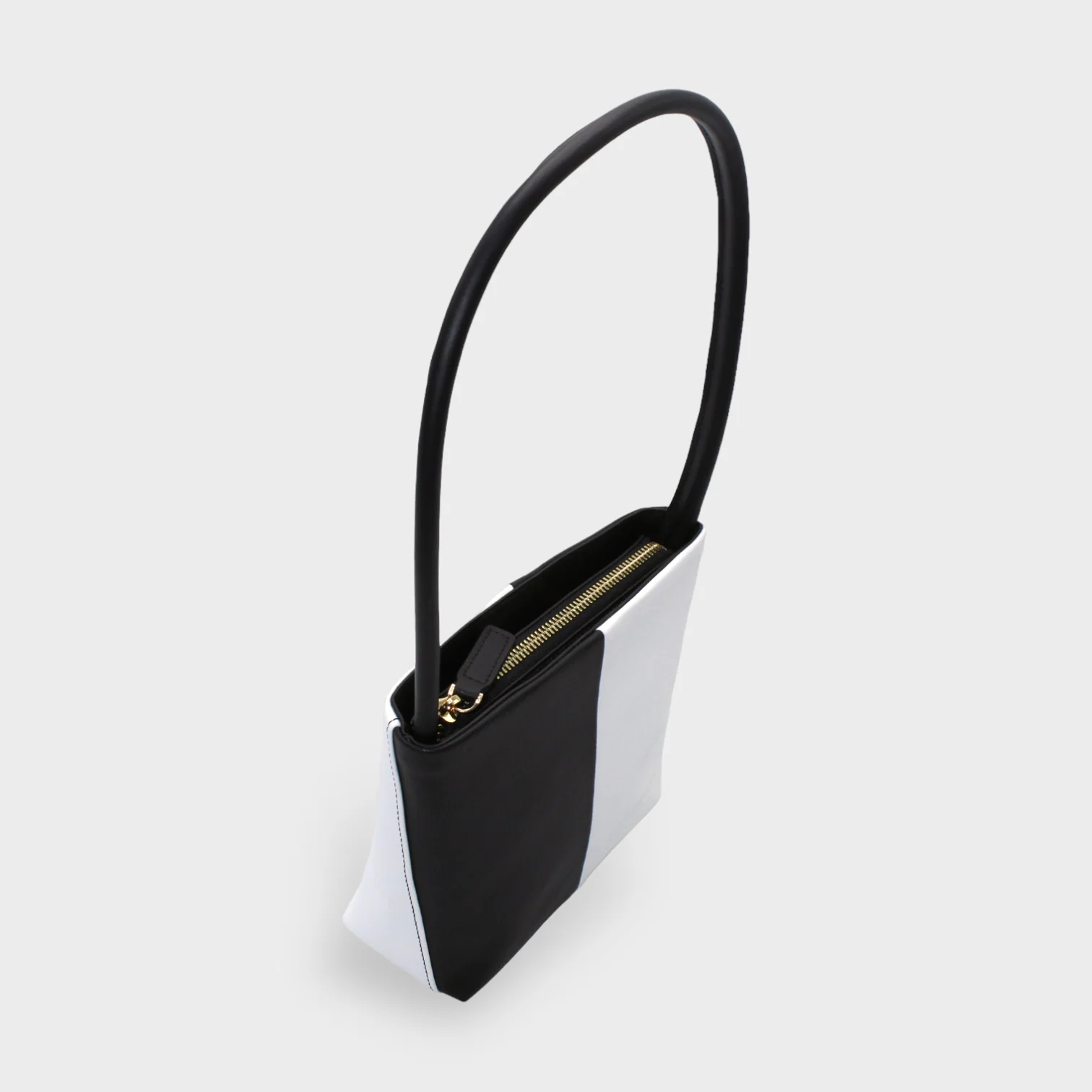 Aria - Apple Leather Midi Shoulder Bag - Black & White - Image 5