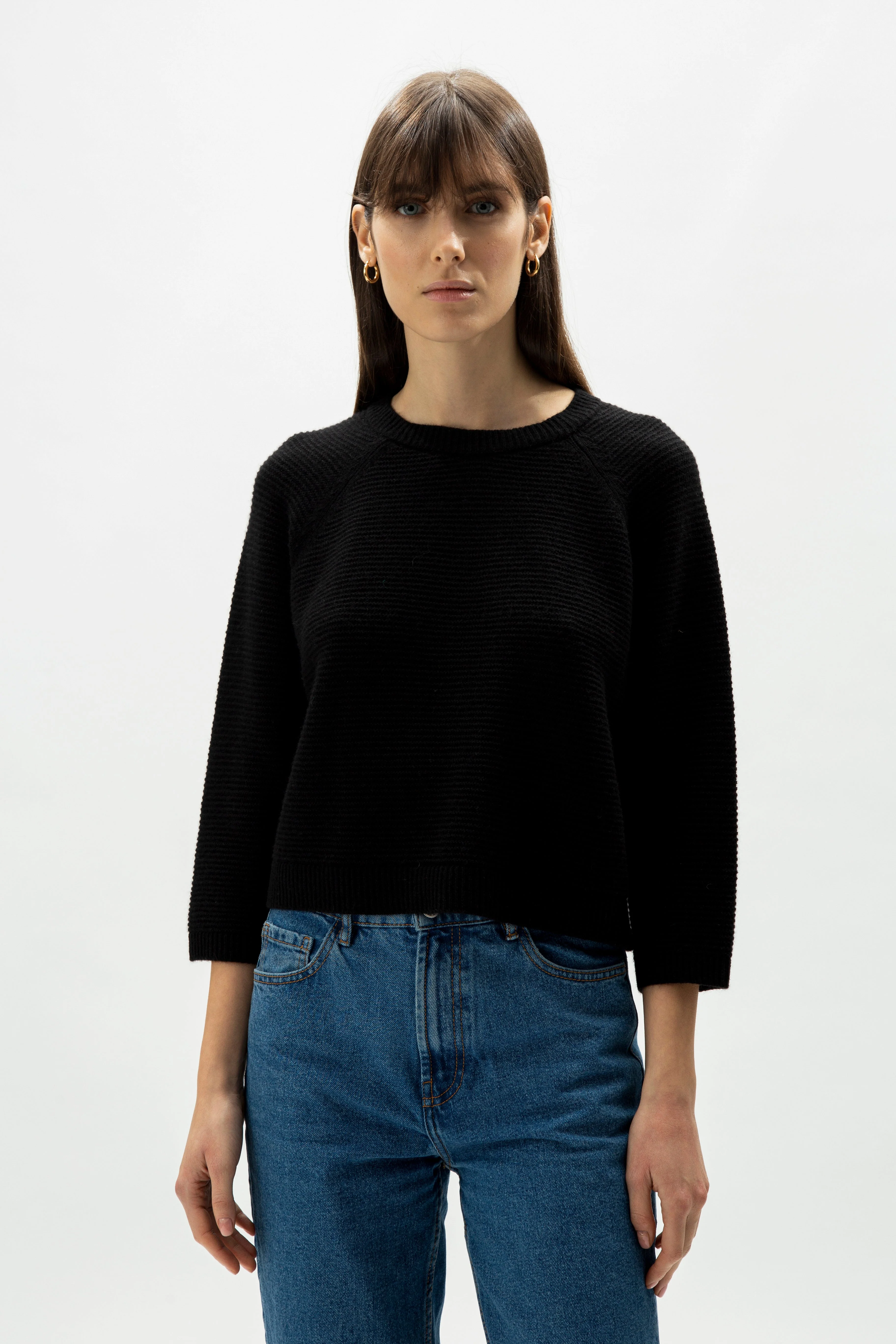Cashmere Mix Cropped 3/4 Sleeve Pullover - Image 23
