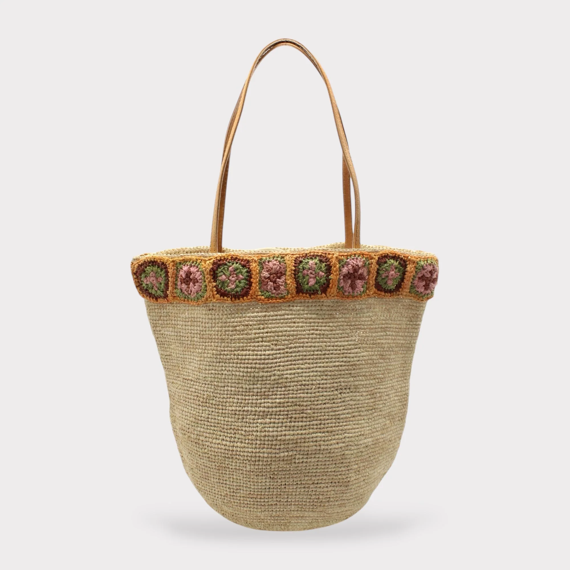 Flora - Handmade Raffia Bag with Crochet Amber Flower Band - Image 2