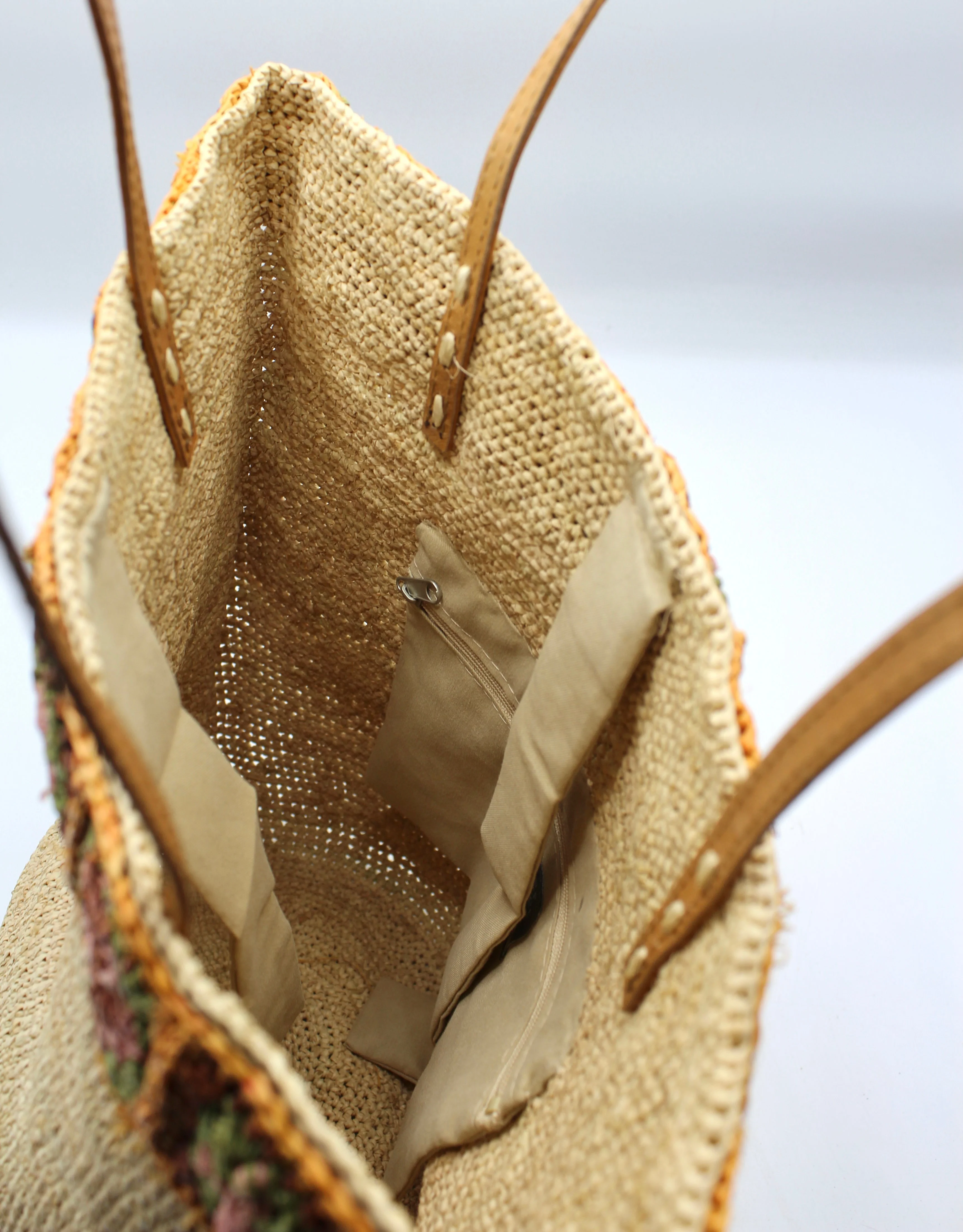 Flora - Handmade Raffia Bag with Crochet Amber Flower Band - Image 5