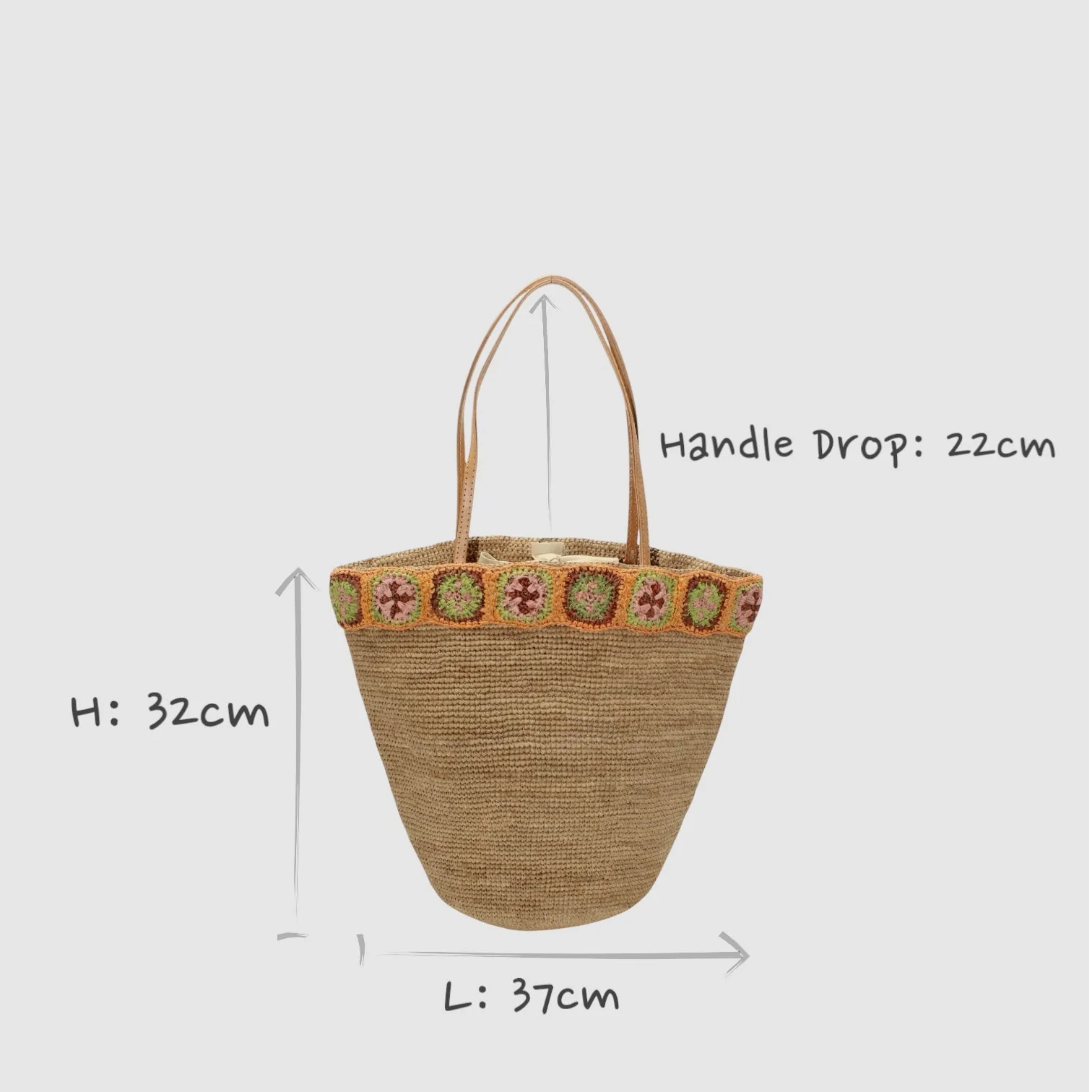 Flora - Handmade Raffia Bag with Crochet Amber Flower Band - Image 9