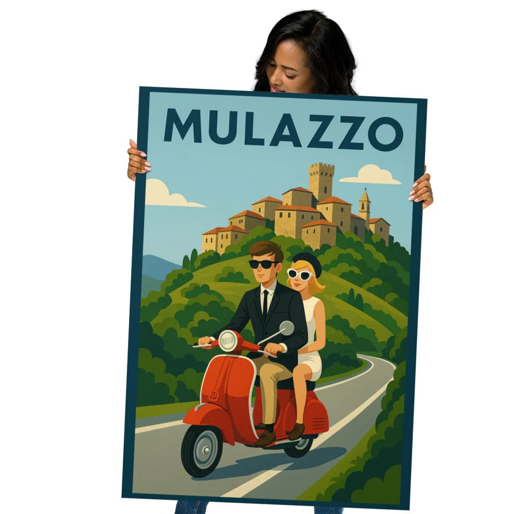 Vintage Travel Poster - Mulazzo, Italy - Couple on Vespa - Image 13