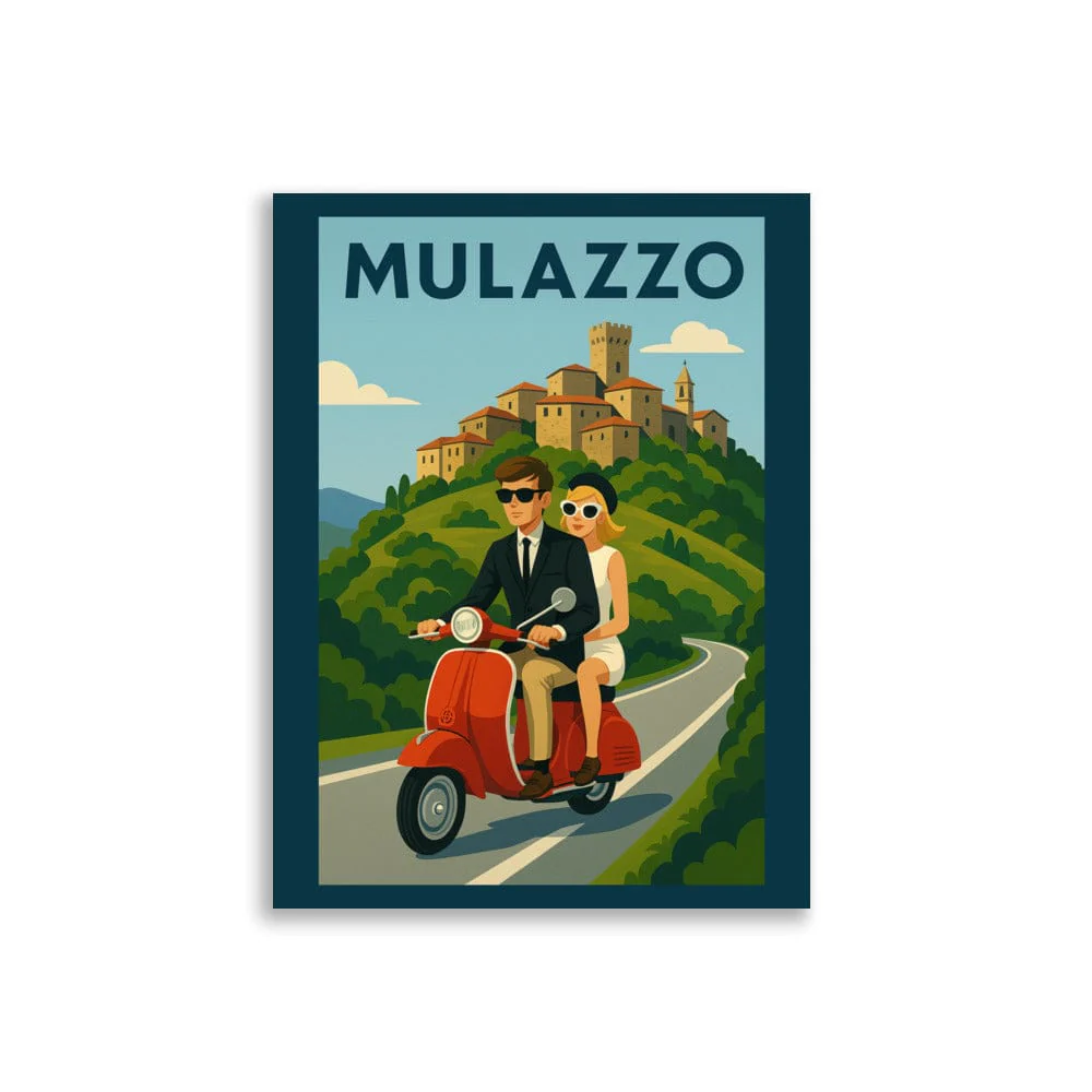 Vintage Travel Poster - Mulazzo, Italy - Couple on Vespa - Image 19
