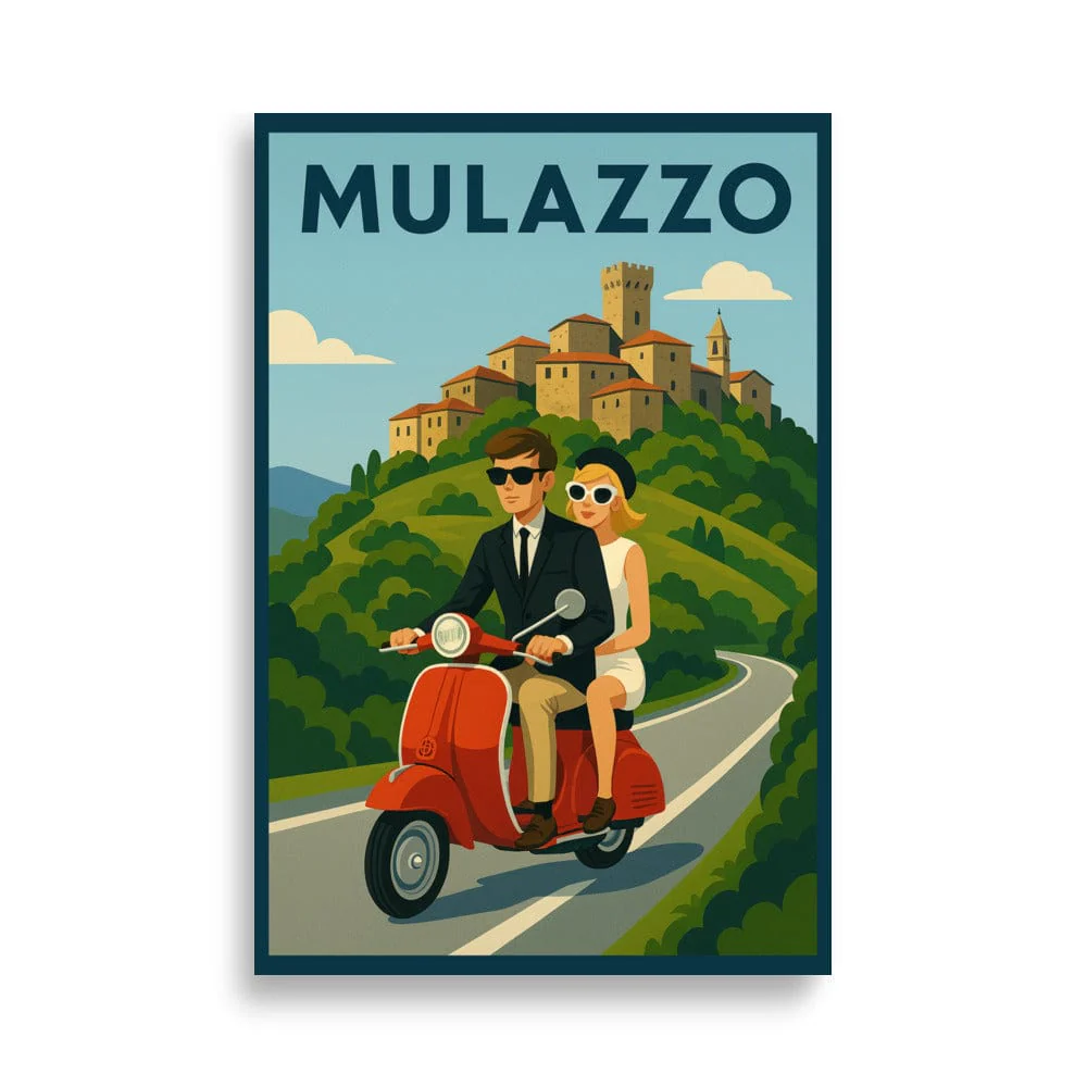 Vintage Travel Poster - Mulazzo, Italy - Couple on Vespa - Image 21