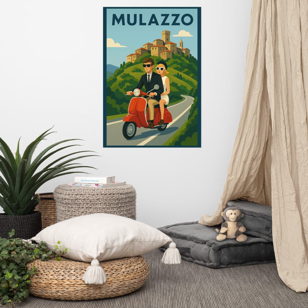 Vintage Travel Poster - Mulazzo, Italy - Couple on Vespa - Image 3
