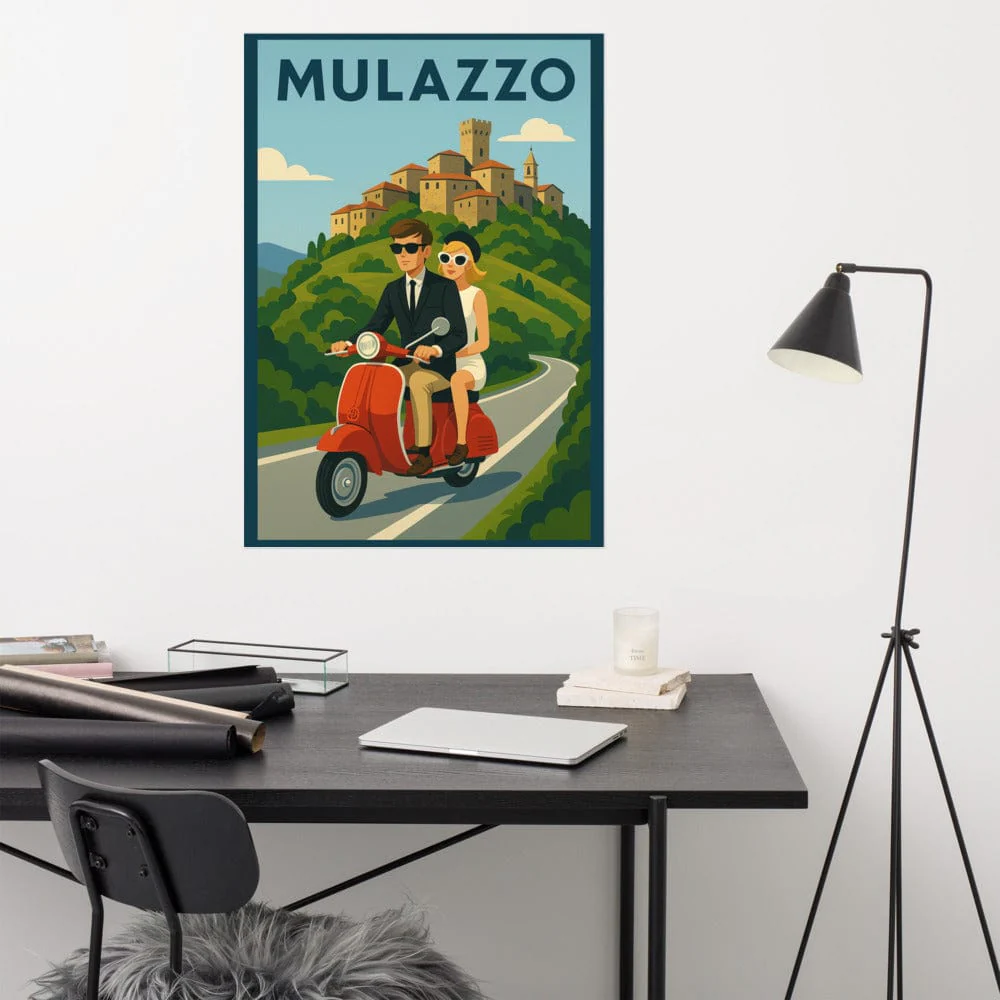 Vintage Travel Poster - Mulazzo, Italy - Couple on Vespa - Image 5
