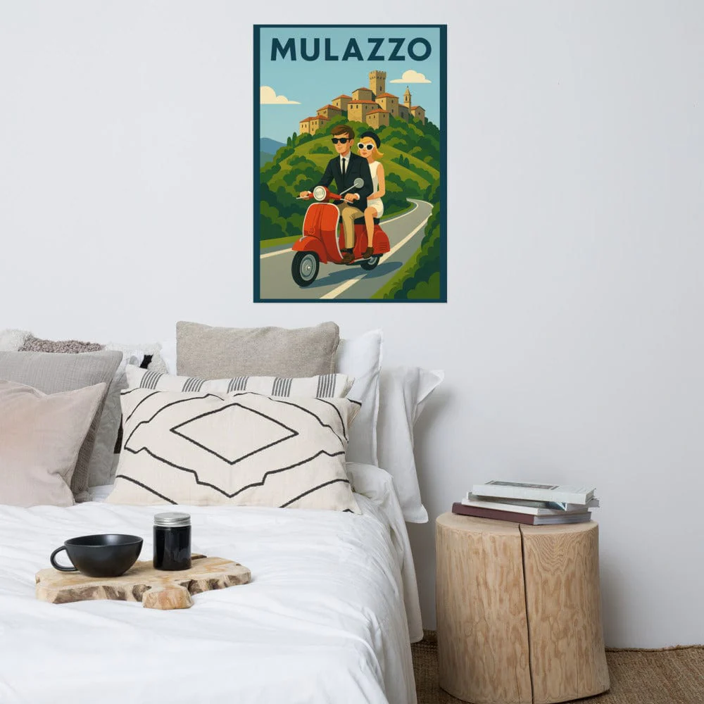 Vintage Travel Poster - Mulazzo, Italy - Couple on Vespa - Image 7