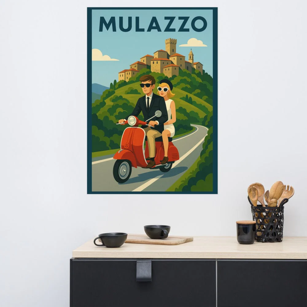 Vintage Travel Poster - Mulazzo, Italy - Couple on Vespa - Image 8
