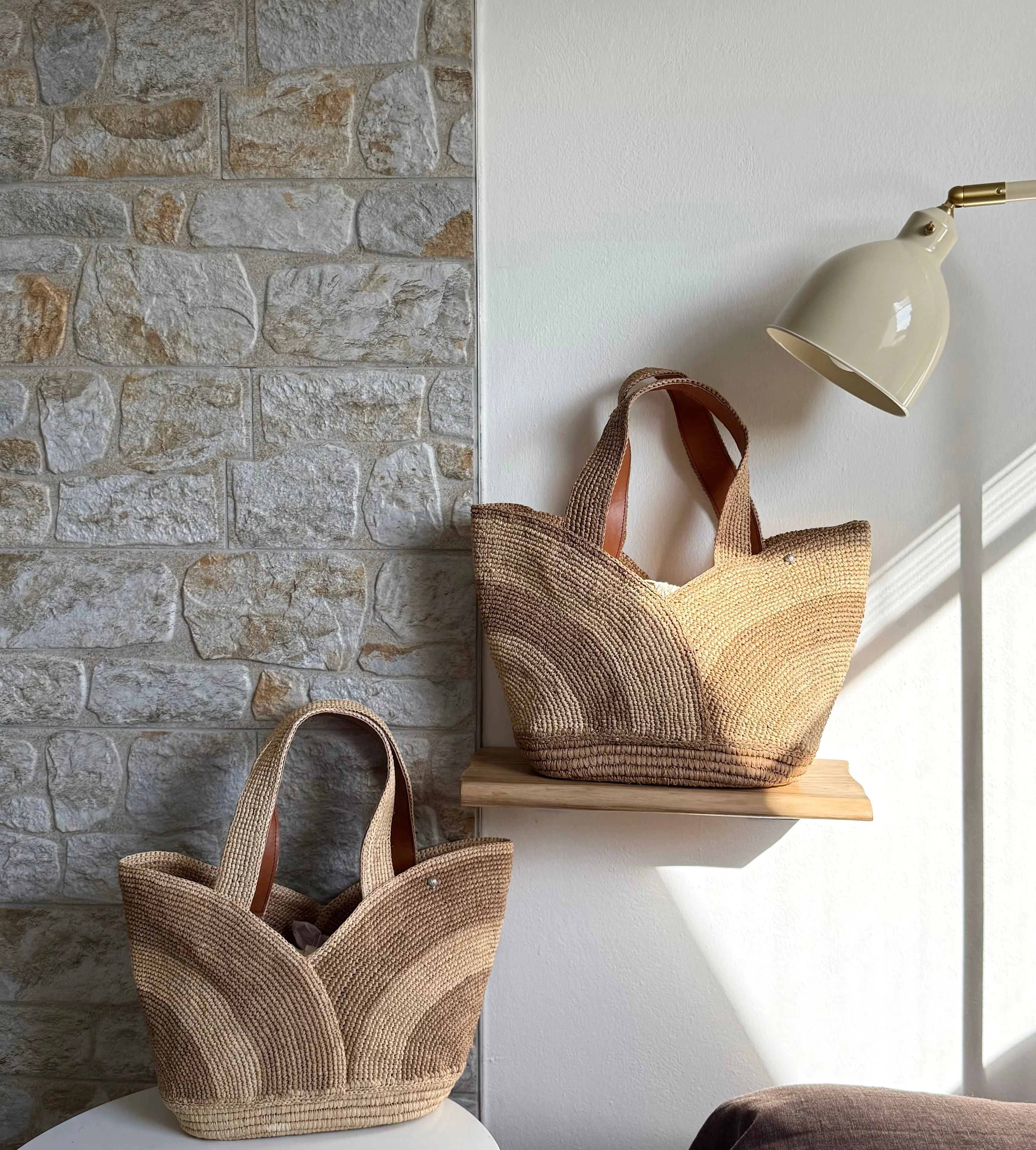 Yasmin - Handmade Natural Raffia Tulip Tote Bag - Khaki - Image 5