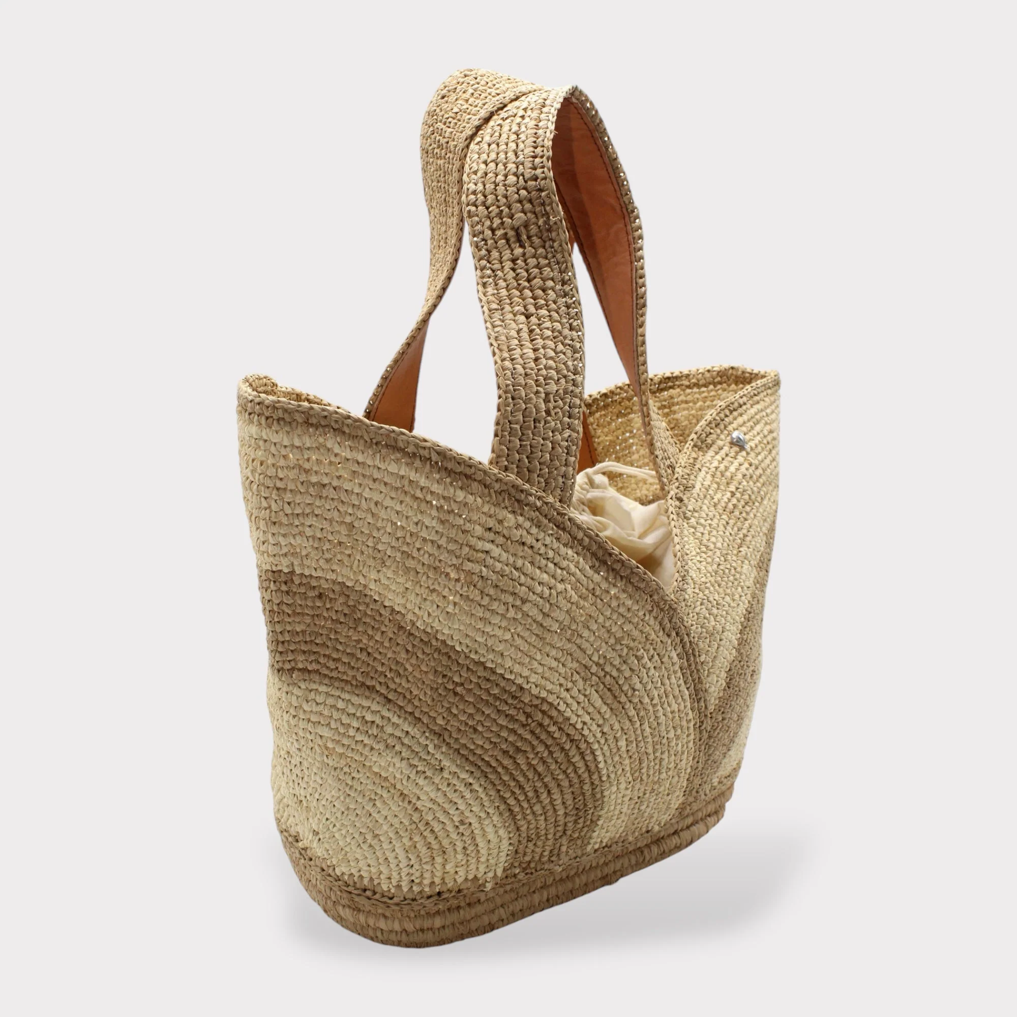Yasmin - Handmade Natural Raffia Tulip Tote Bag Natural Color - Image 2